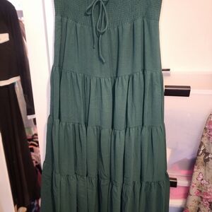 HYFVE Emerald Green Maxi Skirt Tiered Smocked Waist